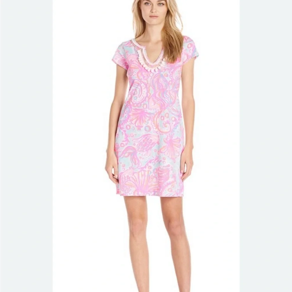 Lilly Pulitzer Harper Shift Dress Too Much Bubbly Pink Pout Cotton/Linen‎